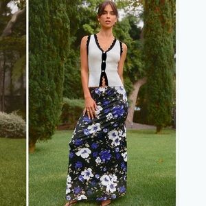 NWT Cupshe Black and Purple Floral Maxi Skirt